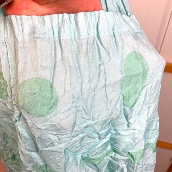 Alquema NWOT Aqua & green polka dot hand pleated midi dress w/pockets - Picture 8 of 15